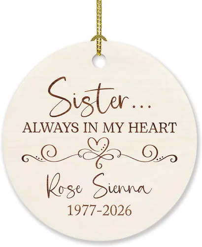 Vista 21 de Sister are Joined - Adorno de Navidad de corazón a corazón, adorno de Navidad personalizado con nombre de hermana, regalo para dos hermanas, adorno