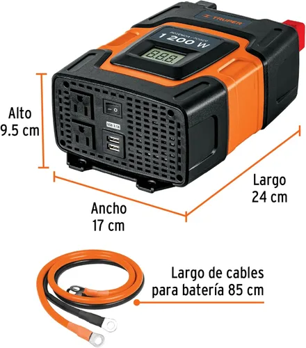 Vista 3 de Truper Inversor de corriente 10491 / INCO-1000-1000 W con puerto de carga USB