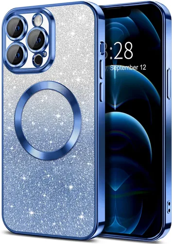Vista 124 de Hython Funda para iPhone 12 Pro Max Transparente Magnética con Purpurina [Compatible con MagSafe] Protector Completo de Lente de Cámara Delgado