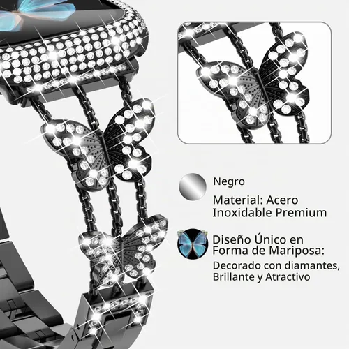 Vista 2 de Correa Bling y Funda WINGLE para Apple Watch para Mujeres 40mm SE 3/2/1 Series 6 5 4, Correa de Brazalete de Metal con Diamantes de Imitación