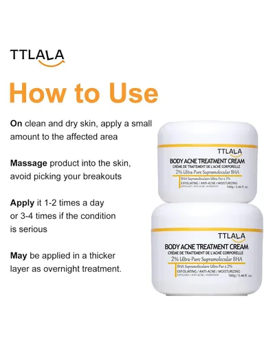 Vista 7 de Tratamiento para eliminar el acné de los glúteos, crema hidratante con ácido salicílico al 2%, aceite de árbol de té y hamamelis, tratamiento