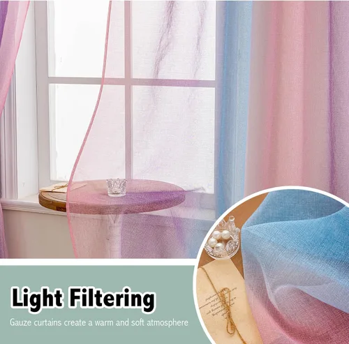 Vista 7 de Anytime Paneles de Cortinas Transparentes Arcoíris para Sala de Estar Elegantes Juegos de Tratamiento de Ventanas Translúcidas Filtrantes de Luz