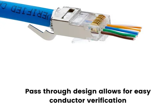 Vista 6 de trueCABLE Cat6/6A RJ45 Pass Through - Enchufes modulares, conector de tierra externo blindado (STP), listado UL, crimpado EZ, chapado en oro, 3