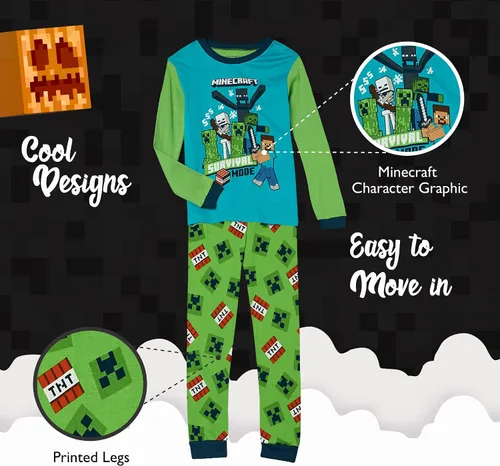 Vista 4 de Minecraft Boys' Big Snug Fit Cotton Pajamas