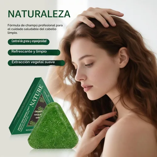 Vista 5 de Soelegant Nature Triangle Barra de champú, barra de champú verde, fórmula Polygonum Multiflorum, fórmula de limpieza profunda y nutritiva, fortalece
