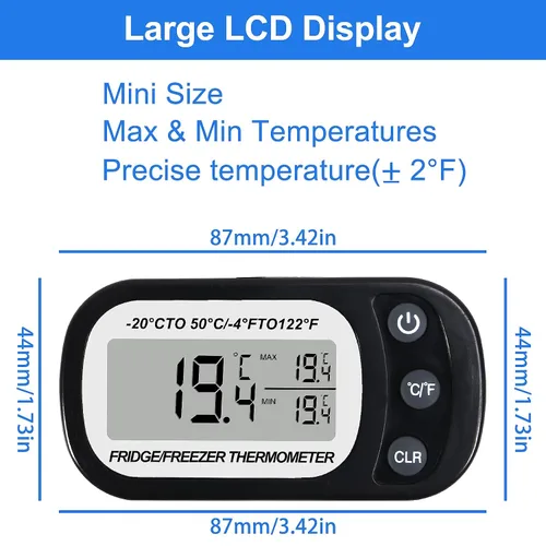 Vista 3 de Termómetro digital para nevera, 2 unidades, termómetro digital para habitación, pantalla LCD grande, termómetro para refrigerador con interruptor