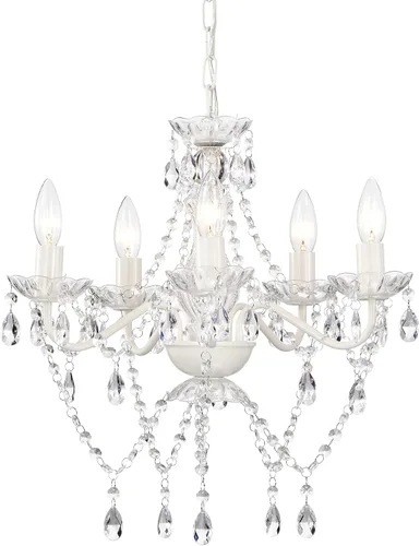 Vista 12 de Lámpara pequeña rosa y blanca para dormitorio de niñas, lámpara de techo moderna de cristal acrílico de 5 luces, mini candelabro para habitación