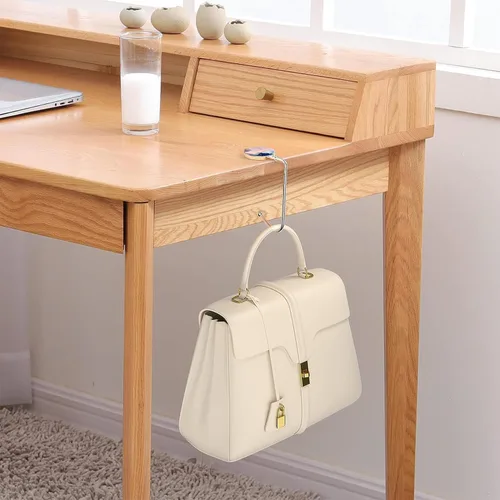 Vista 4 de HUYANDOO Gancho para bolso, colgador de bolso para escritorio de mesa para niñas y mujeres (paquete de 2 ganchos rojos bonitos)