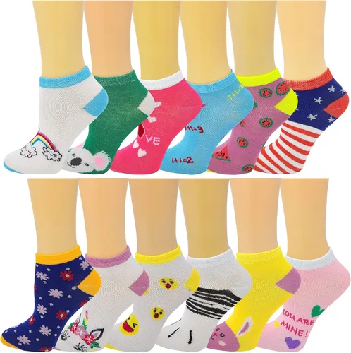 Vista 2 de Different Touch Ayla - Calcetines coloridos al tobillo y invisibles para niñas, paquete de 12 pares