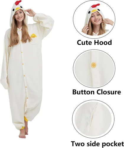 Vista 3 de SimZoo Adult Animal Onesie Pajamas, Men and Women's Animal Cosplay Costume Sleepwear, One-Piece Unisex Homewear