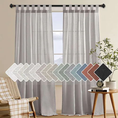 Vista 7 de Cortinas de lino para sala de estar, decoración para el hogar, con pestaña superior, privacidad añadida, ahorro de energía, filtro de luz