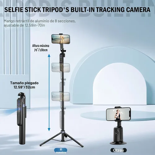 Vista 4 de Trípode de seguimiento facial automático con rotación de 360 grados con soporte, soporte para trípode Android y iPhone con control remoto y gestos