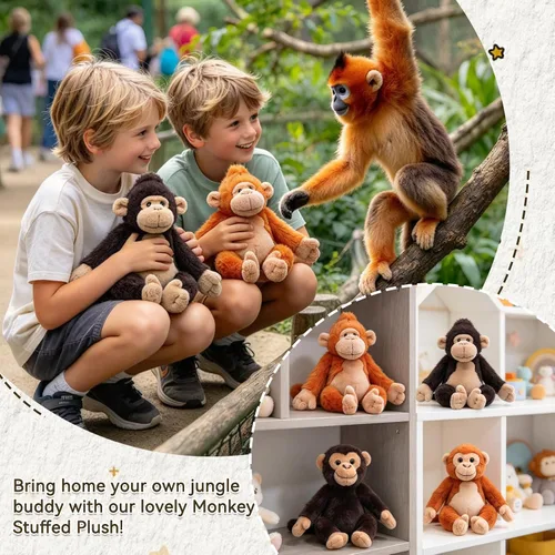 Vista 7 de Peluche de chimpancé de 14 pulgadas, peluche suave de animales de la selva Chimpancé - Marrón