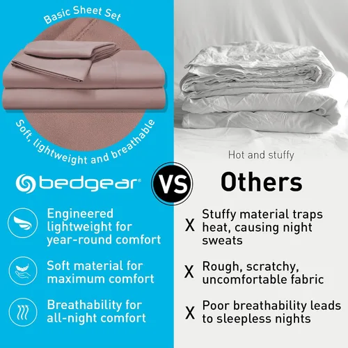 Vista 3 de Bedgear Juego de sábanas básicas, sábanas ligeras y transpirables, incluye sábana bajera, sábana encimera, 1 funda de almohada, cómodo, más fresco