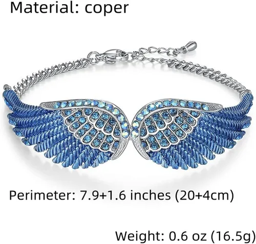 Vista 2 de Pulseras de alas angulares para mujer, pulsera de cadena ajustable chapada en plata, brazalete de ala de ángel para mujer, cumpleaños, Navidad, día