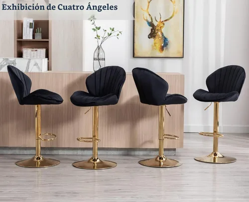 Vista 6 de EALSON Juego de 2 taburetes de bar giratorios de terciopelo, modernos taburetes de bar con respaldo y base dorada, sillas de bar ajustables, cómodos