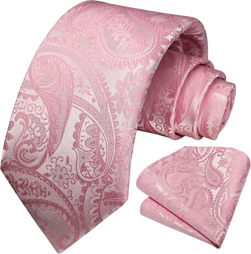 Vista 21 de HISDERN Corbatas para hombre, corbata de cachemira y bolsillo cuadrado tejido clásico floral para hombre, corbata de fiesta de boda