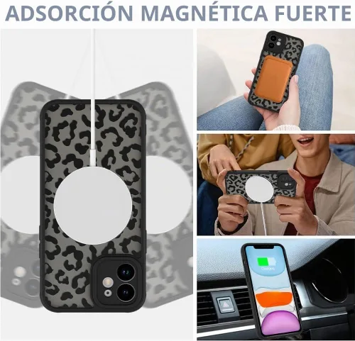 Vista 3 de AIGOMARA - Carcasa magnética para iPhone 11, diseño de leopardo negro