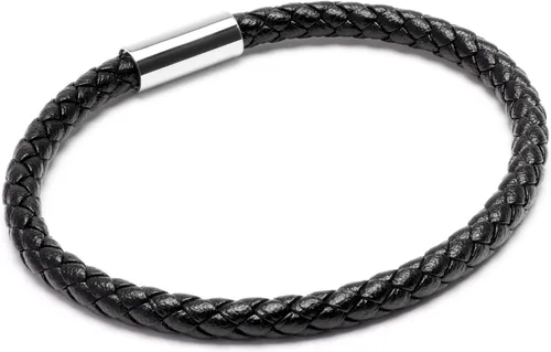 Vista 3 de JOJOPANDA Pulsera trenzada de cuero unisex simple con cierre magnético de logotipo grabado de acero inoxidable