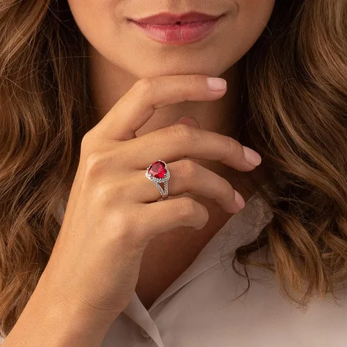 Vista 2 de PEORA Anillo de corazón de rubí creado para mujer, plata de ley 925, grande 6.25 quilates, forma de corazón de 0.433 in, tamaños 5 a 9