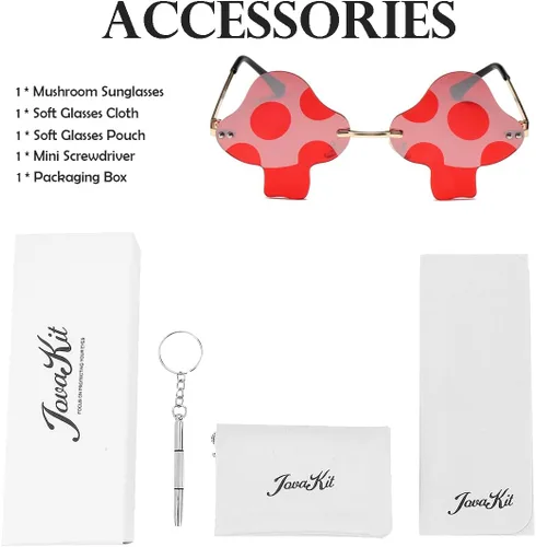 Vista 7 de JOVAKIT Gafas de sol con forma de hongo para mujeres y hombres, vintage, sin marco, retro, fiesta rave, Halloween, anteojos