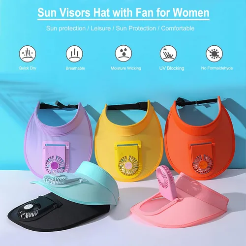 Vista 3 de Sombrero de visera con abanico para mujer - Sombrero de visera para ventilador