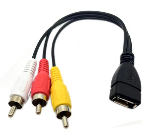 Vista 2 de Cable USB a 3 RCA, 8 pulgadas USB 2.0 A hembra a 3RCA macho tarjeta de captura de audio y video AV Cable adaptador compuesto (USB F/3RCA M)