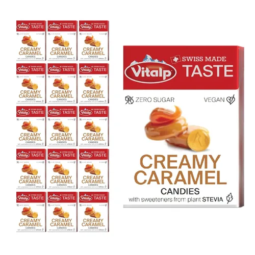 Vista 24 de Vitalp Sabor, Hecho en Suiza, Caramelo Sin Azúcar con Stevia, Vegano, Sabor a Cereza, Paquetes de 25g/0.88 Onzas, 16 Cajas