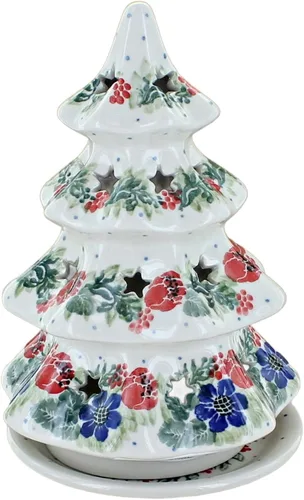Vista 8 de Cerámica polaca Blue Rose – Luminaria de árbol de Navidad mediano Blue Alyce – 7 pulgadas de alto – Portavelas de cerámica polaca pintado a mano