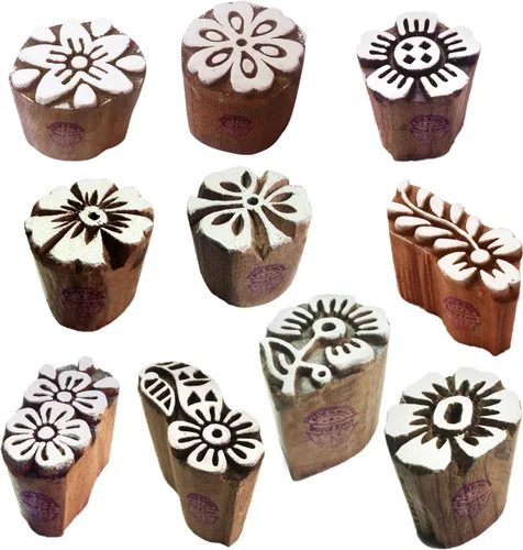 Vista 22 de Sellos de impresión de arcilla Arty Crafty pequeños bloques de madera con forma floral (juego de 10) Htag2101