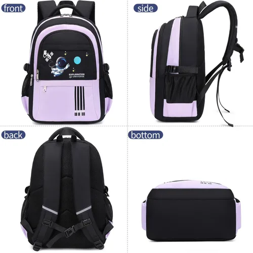Vista 8 de Mochila para niños, bonita mochila preescolar ligera para niños pequeños y niñas, Púrpura, Escuela