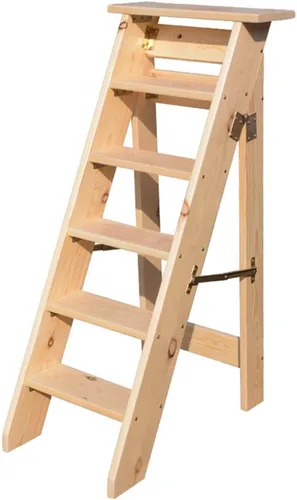 Vista 9 de Taburete de madera con escalera de 4/5/6 capas, de madera maciza, plegable, para escalera, escalera, escalera de 330.7 lbs, color madera
