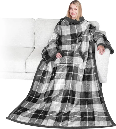 Vista 25 de PAVILIA Manta Sherpa Vestible con Mangas y Bolsillo, Manta Corporal Envolvente Gruesa de Felpa Acogedora para Adultos Mujeres Hombres, Regalo
