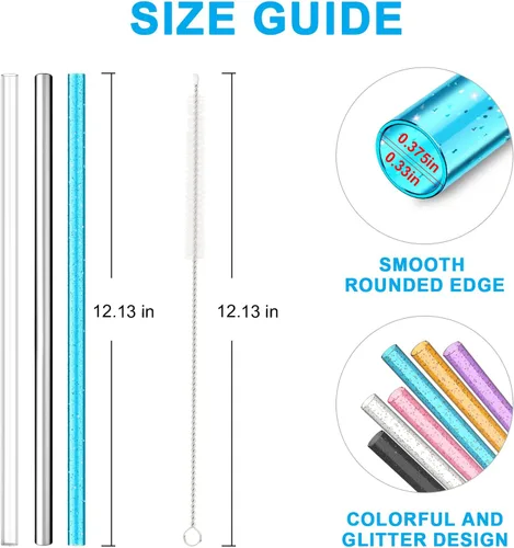 Vista 2 de 8 popotes de repuesto de color para Stanley Owala Simple Modern, Alwenid reutilizables con purpurina de acero inoxidable transparente, accesorios