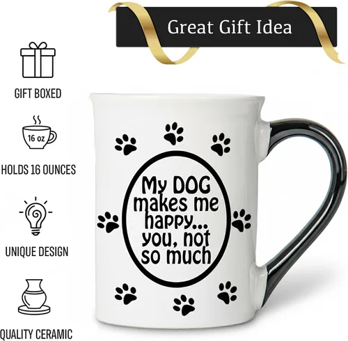 Vista 3 de Cottage Creek Tazas de café de cerámica para perros, 16 oz My Dog Makes Me Happy, You Not So Much, I Love My Dog Regalos para mujeres y hombres