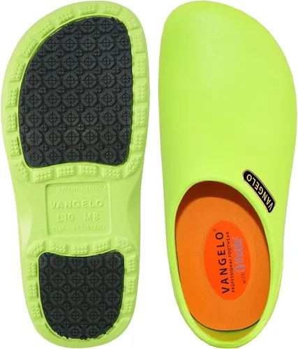 Vista 4 de VANGELO Zuecos profesionales antideslizantes para mujer, zapatos de trabajo, zapatos de enfermera, zapatos de chef, negro, blanco, lima, multicolor