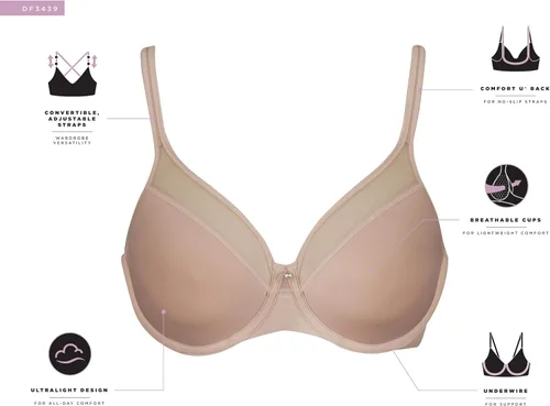 Vista 3 de Bali Brasier sin costuras con aros para mujer, One Smooth U Brasieres con aros moldeadores para mujeres, tirantes convertibles, ultraligero