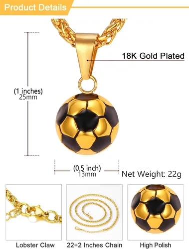Vista 4 de U7 Cadena de fútbol americanobéisbol para hombre, acero inoxidable, chapado en oro de 18 quilates, collar de zapatos deportivos para correr