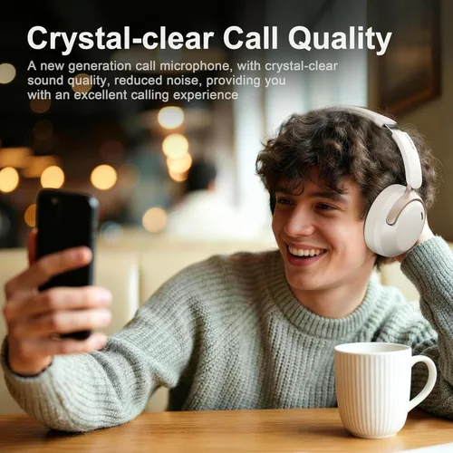 Vista 7 de LORELEI QC30 Auriculares híbridos con cancelación activa de ruido, Bluetooth inalámbrico sobre la oreja, piel proteica beige, control activo