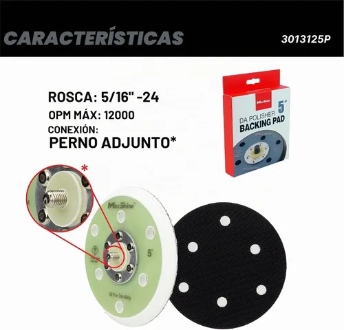 Vista 3 de Maxshine Placa de respaldo universal de doble acción de gancho y bucle de 5 pulgadas - Se adapta a pulidores DA con rosca de 5/16 pulgadas - Soporta