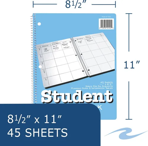 Vista 2 de Roaring Spring Libro de plan estudiantil, 40 semanas: día de seis materias, tapa azul/blanca, (100) hojas de 11 x 8.5