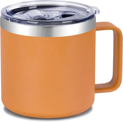 Vista 14 de VEGOND Taza de café aislada de 14 onzas con asa, taza de café de viaje de acero inoxidable con tapa, taza de café de metal al vacío de doble pared