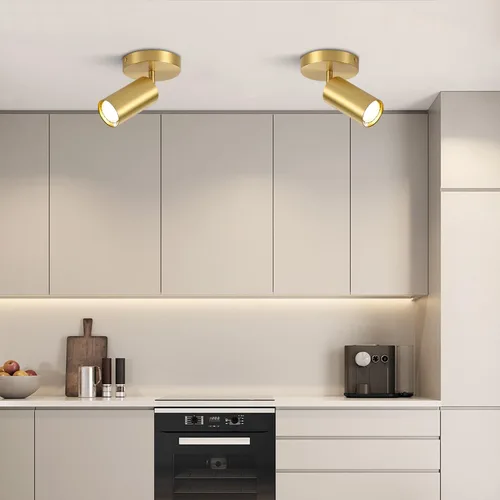 Vista 4 de BOKT Kit de iluminación LED moderna de riel de 1 luces, accesorios de foco de oro cepillado, montaje en techo de latón mate para interiores, lámpara