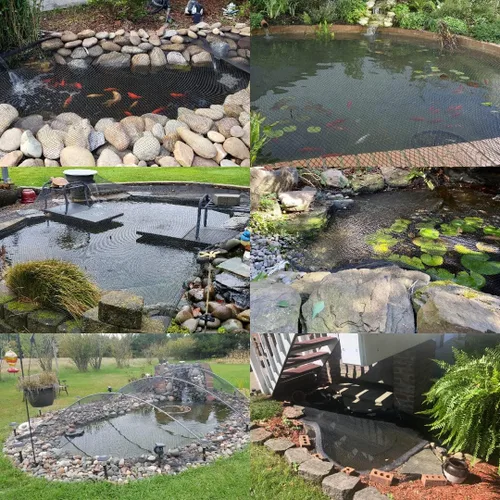 Vista 6 de POYEE Red de estanque de 10 x 10 pies para hojas, red de hoja, red de estanque con pequeña malla fina que protege a los peces Koi de pájaros, gatos