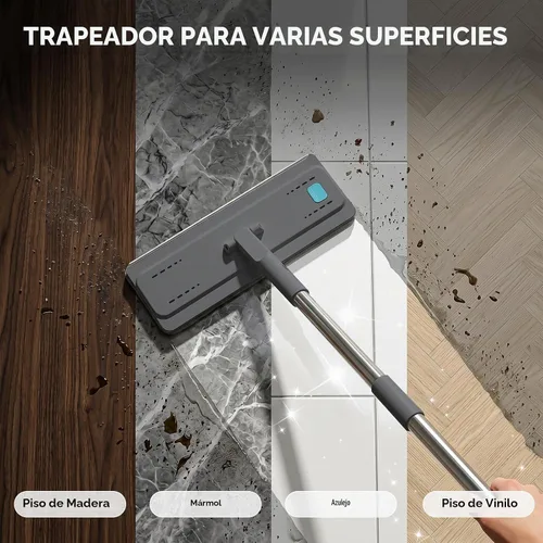 Vista 8 de Midyb Sistema de cubo de fregona plana, fregona húmeda y seca para limpieza Mango de acero inoxidable de 54 pulgadas, 4 almohadillas de microfibra