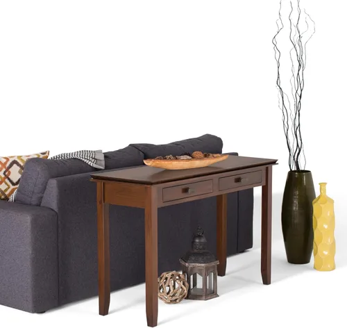 Vista 3 de SIMPLIHOME Mesa consola Artisan – Mesa de sofá de madera maciza de 46 pulgadas de ancho en marrón rojizo, mesa de almacenamiento de transición