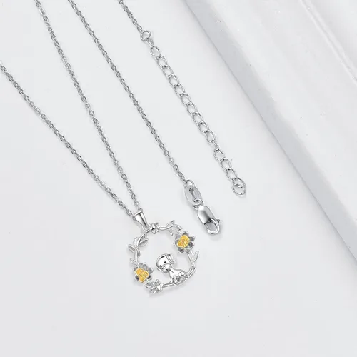 Vista 3 de Dreamboat Collar de plata de ley 925 con diseño de animales para mujeres y niñas, collar de flores, día de la madre, fiesta de cumpleaños, joyería