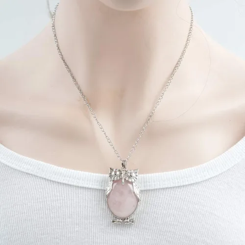 Vista 4 de 1pc Real Natural Gemstone Good Luck Owl Pendant Necklace Healing Crystal Stone Quartz Reiki Chakra Energy Rock 18 Inch Chain Jewelry Women Girls Men