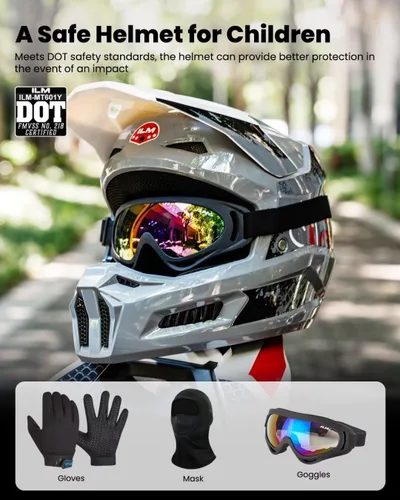 Vista 2 de ILM Cascos de Motocross Juveniles para Niños Casco ATV Motocross BMX Fuera de Carretera Motocicleta con Gafas, Guantes y Máscara DOT Modelo MT601Y