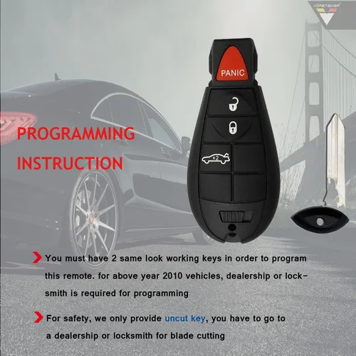 Vista 4 de Llavero Mushan M3N5WY783X - Paquete de 2 llaveros remotos con batería sin cortar para Chrysler 300 2008-2010 Fob para Dodge Challenger 2008-2010